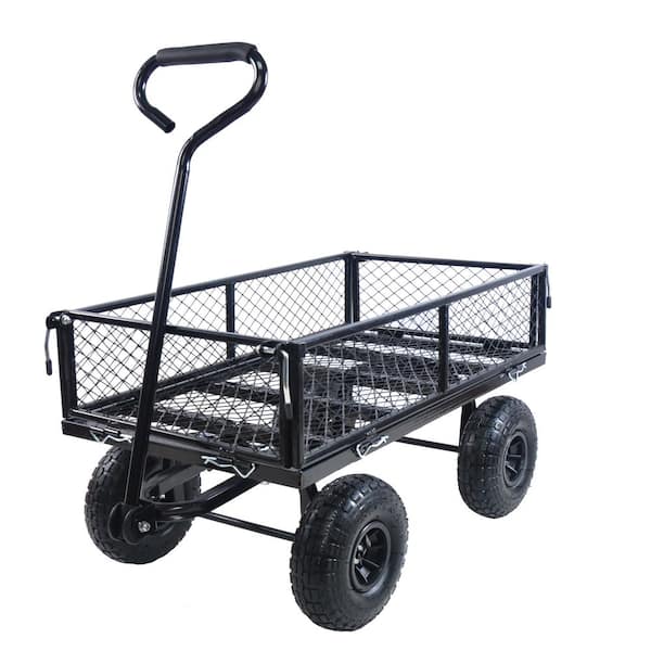 16.75 cu. ft. Metal Garden Cart, Solid Wheels Tools Cart, Wagon Cart Trucks to Transport Firewood Black