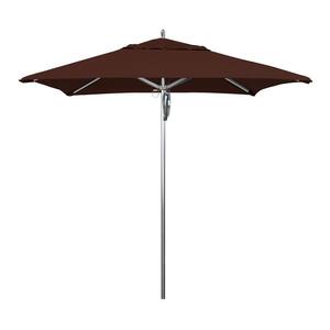 7.5 ft. Square Silver Aluminum Commercial Market Patio Umbrella with Pulley Lift in Bay Brown Sunbrella