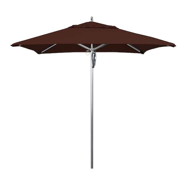 California Umbrella 7.5 ft. Square Silver Aluminum Commercial Market Patio Umbrella with Pulley Lift in Bay Brown Sunbrella