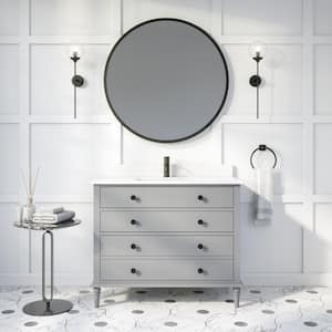 Flynn 42 in. W x 22 in. D Bath Vanity in Gray ENGRD Stone Vanity Top in White with White Basin Power Bar and Organizer