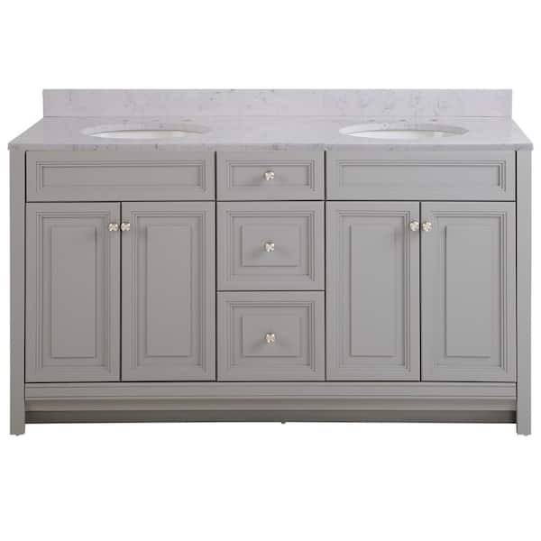 Home Decorators Collection Brinkhill 61 in. W x 22 in. D Bathroom Vanity in Sterling Gray with Stone Effect Vanity Top in Pulsar with White Sink