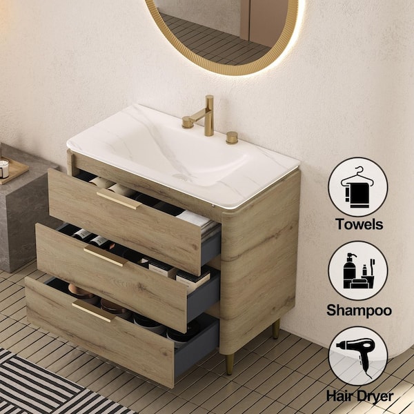 Yingze 36 in. Freestanding Single Sink White Oak Bath Vanity with