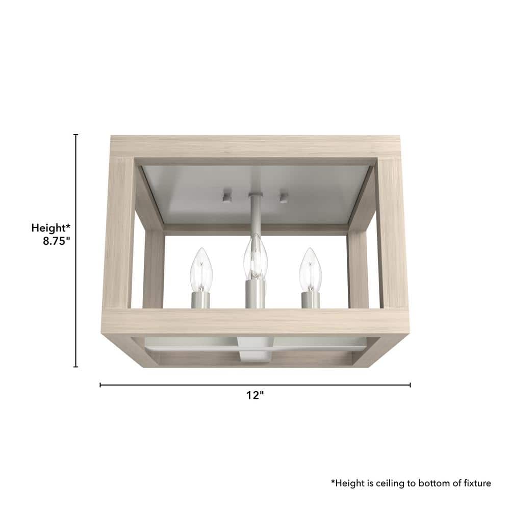 Brushed Nickel and Bleached Wood 4-Light Flush Mount Ceiling Fixture