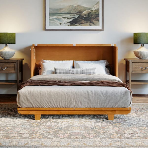 Charleston Light Toffee Natural Bronze Wood Frame Full Murphy Bed Chest with 6 in. Mattress