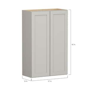 Shaker Full Overlay 27 in. W x 12 in. D x 42 in. H Plywood Assembled Wall Kitchen Cabinet in Stone Gray