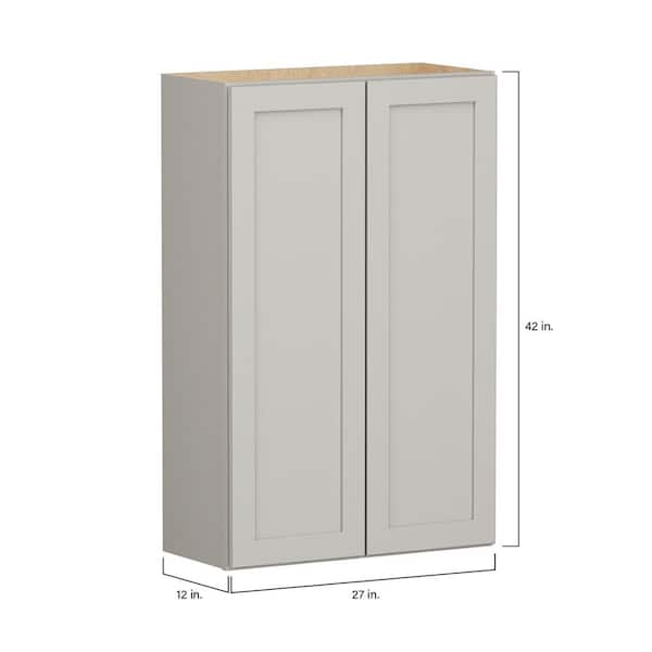 SIMPLY WOODMARK PRO Shaker Full Overlay 27 in. W x 12 in. D x 42 in. H Plywood Assembled Wall Kitchen Cabinet in Stone Gray