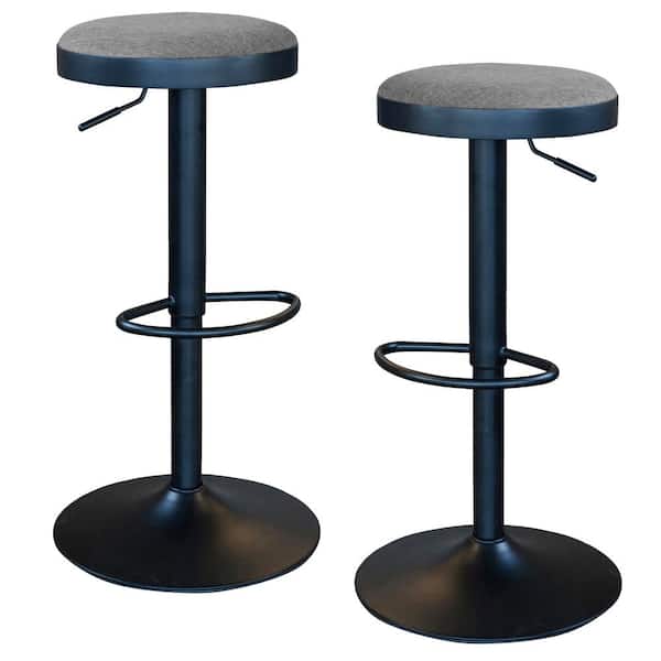 AmeriHome Classic 22.75 in. Charcoal Gray Fabric, Backless, Black Metal, Adjustable Height Bar Stool (Set of 2)