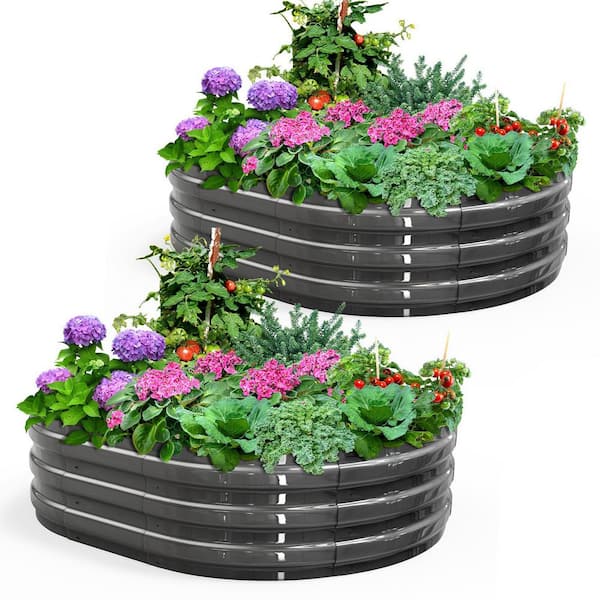 4x3x1ft. Steel Screwless Raised Garden Bed Galvanized Planter Garden Box Outdoor for Vegetables, Flowers-Dark Grey(2pc)