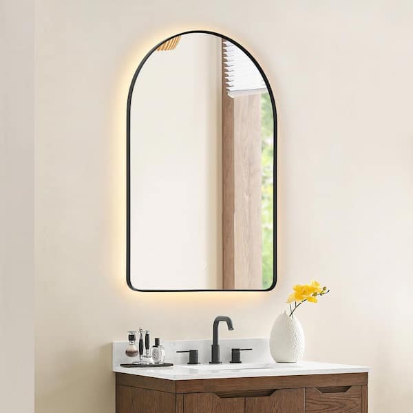 Starlit 24 in.W x 36 in.H Arched Aluminum Framed LED Wall Mounted Bathroom Vanity Mirror in Matte Black