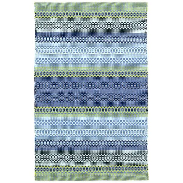 Fiesta Stripe Handwoven French Blue/Green 6 ft. x 9 ft. Outdoor Area Rug