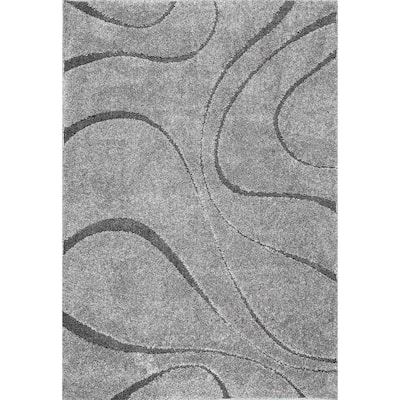 Carolyn Contemporary Curves Shag Dark Gray 10 ft. x 14 ft. Living Room/Bedroom/Dining Room Area Rug