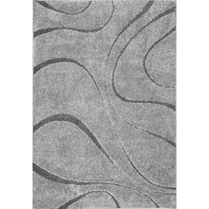 Carolyn Contemporary Curves Shag Dark Gray Doormat 3 ft. x 5 ft. Area Rug