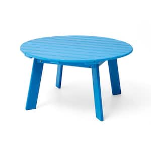 35.5 in. D Patio Pacific Blue HDPE Plastic Round Outdoor Coffee Table