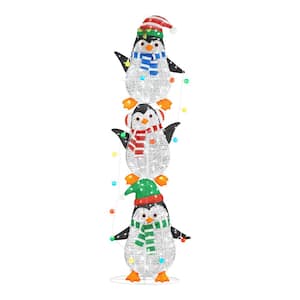 7 ft 160-Light LED Stacked Penguin Christmas Yard Sculpture
