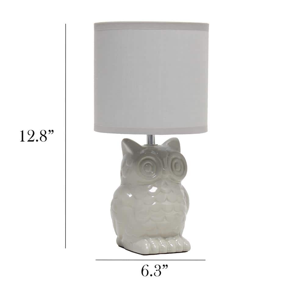 12.8" Gray Ceramic Owl Bedside Lamp with Fabric Shade