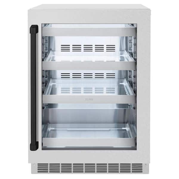 ZLINE Kitchen and Bath Autograph 24 in. Touchstone 151 Can Beverage Fridge with Satin Stainless Steel Glass Door and Matte Black Handle