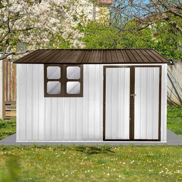 Sudzendf 10 ft. W x 8 ft. D White plus Brown Metal Shed with