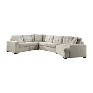 Delara 149 in. Straight Arm 4-piece Chenille Sectional Sofa in. Beige Pull-out Bed and Pull-out Ottoman