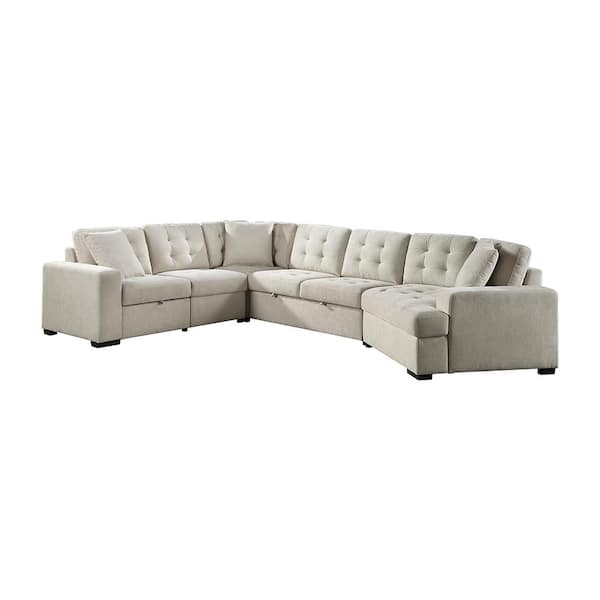 Lazzara Delara 149 in. Straight Arm 4-piece Chenille Sectional Sofa in. Beige Pull-out Bed and Pull-out Ottoman