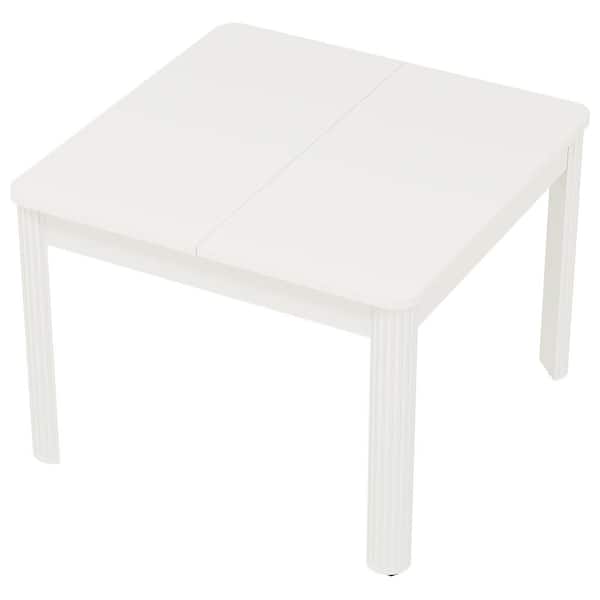 TRIBESIGNS WAY TO ORIGIN Halseey Square 39 in. White Wood Kitchen 4 Legs Dining Table for 4 Fluted Legs Modern Dinner Dining Room Table