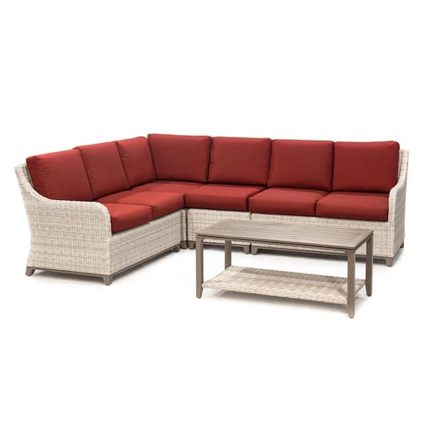 Leisure Made Hampton 5-Piece Wicker Outdoor Sectional with Red Cushions