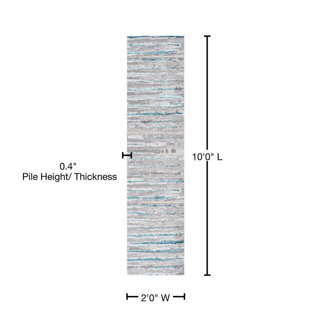 Gray and Turquoise Striped Synthetic Runner Rug