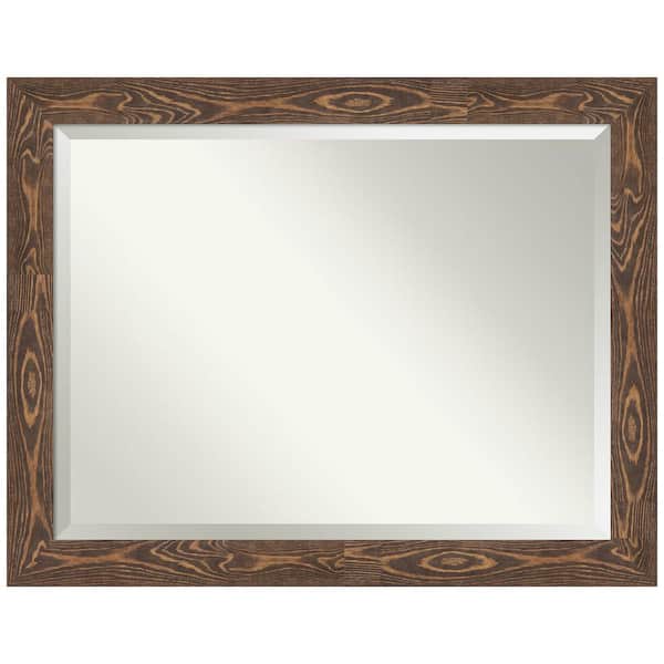 Amanti Art Bridge Brown 46 in. W x 36 in. H Wood Framed Beveled Bathroom Vanity Mirror in Brown