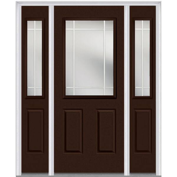 MMI Door 64 in. x 80 in. Internal Grilles Left-Hand Inswing 1/2-Lite Clear Painted Steel Prehung Front Door with Sidelites