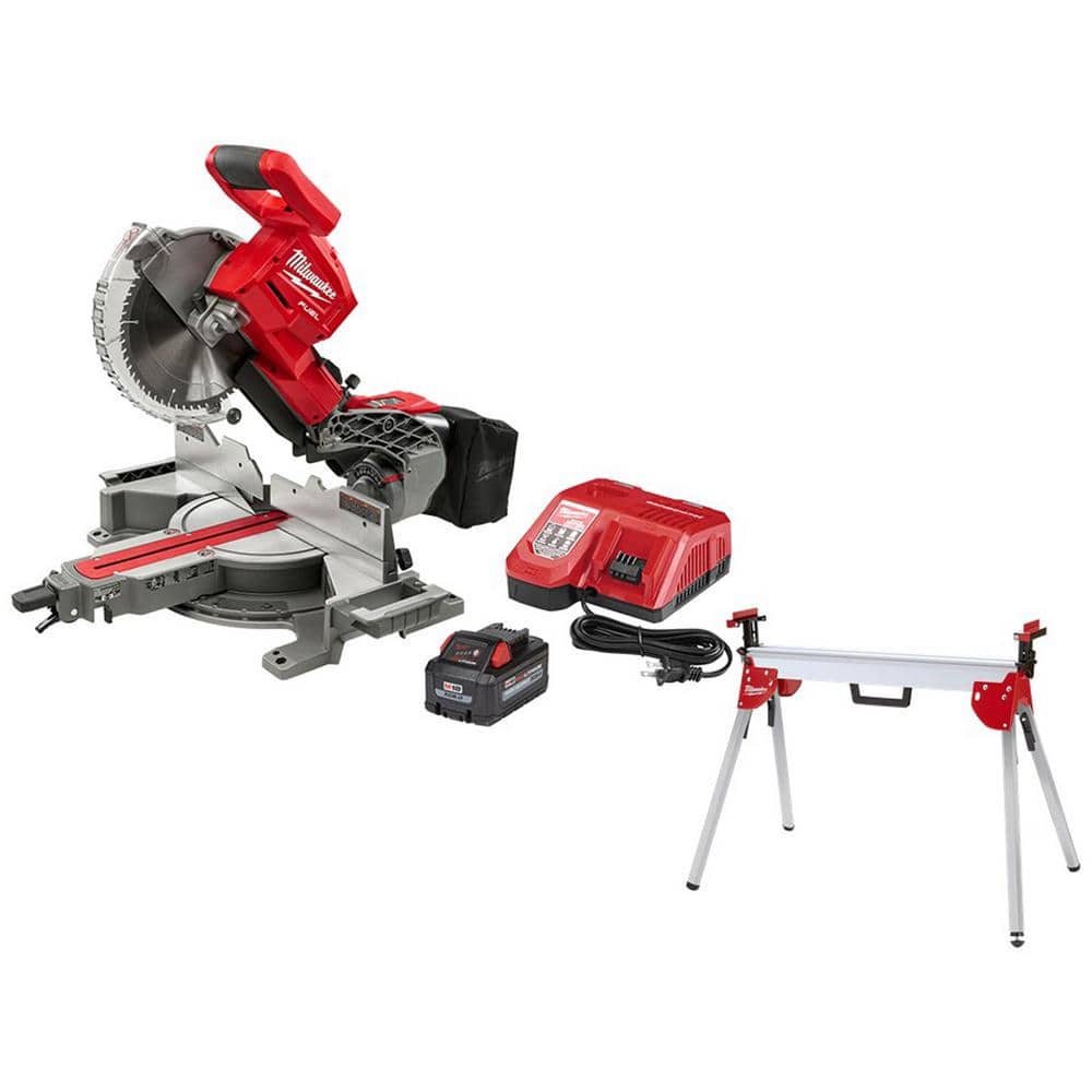 Milwaukee M18 FUEL 18V Lithium-Ion Brushless Cordless 10 in. Dual Bevel  Sliding Compound Miter Saw Kit with Miter Saw Stand 2734-21-48-08-0551 -  The 