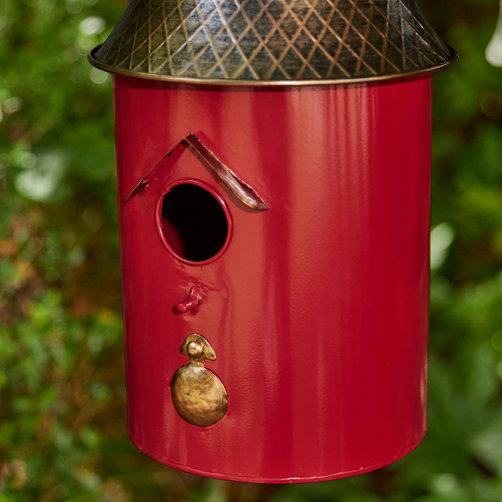 24" Red and Bronze Metal Pagoda Roof Outdoor Birdhouse