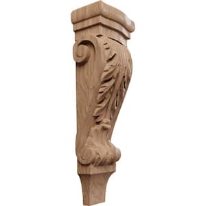 3-3/8 in. x 5-1/8 in. x 15-1/2 in. Unfinished Wood Mahogany Medium Acanthus Pilaster Corbel