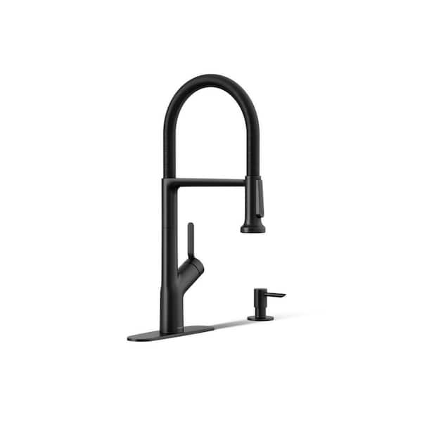 Setra Single-Handle Semi-Professional Kitchen Sink Faucet with Soap Dispenser in Matte Black
