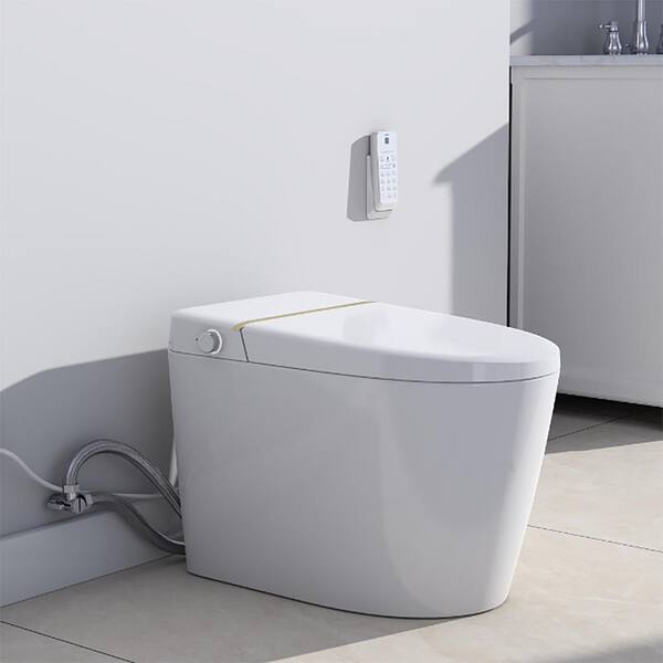 Staykiwi Elongated Bidet Toilet 1.27 GPF in White with Adjustable Sprayer Settings, Deodorizing, Soft Close