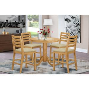 5-Piece Round Natural Oak Finish Solid Wood Top Dining table with 4 Chairs with Lattice Back