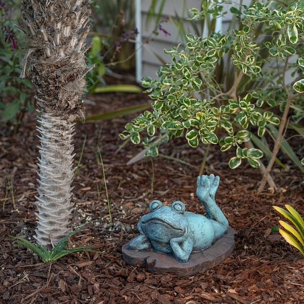 9 in. Tall Indoor/Outdoor Sunbathing Frog Garden Statue Decoration, Multicolor