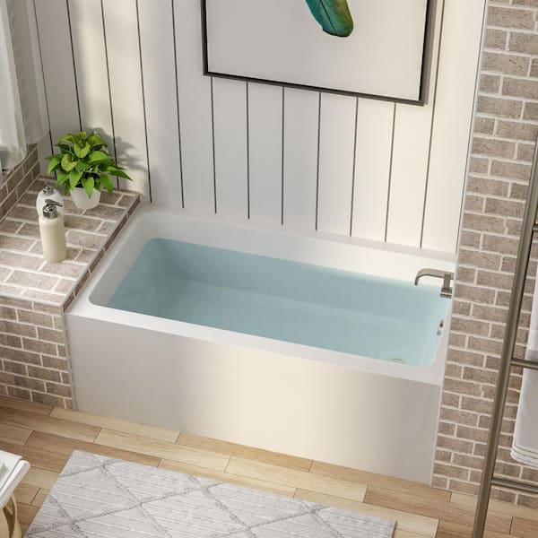 60 in. x 32 in. Soaking Bathtub with Skirt, Right Chrome Hand-Twist Drain in Glossy White