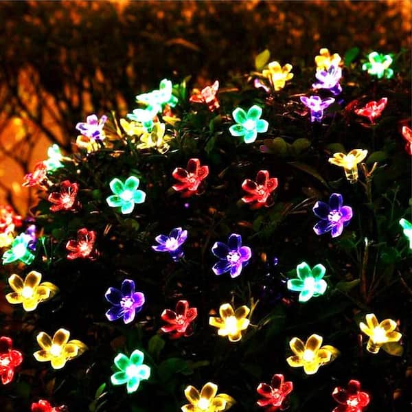 Outdoor 22 ft. Solar Flower Mini Bulb 50 LED String Light Multi-Color for Garden, Patio, Decor