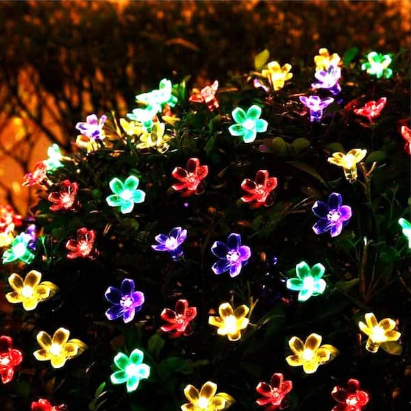 50 LED Solar Fairy String Lights Flower Outdoor Garden Christmas Tree Decor Lamp