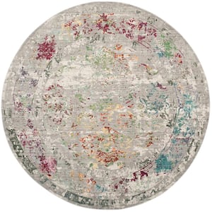Mystique Gray/Multi 7 ft. x 7 ft. Round Border Abstract Area Rug