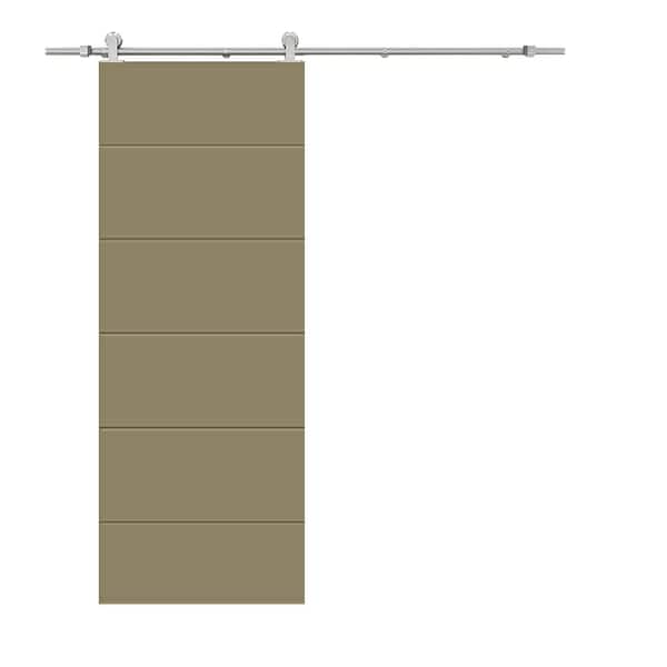 CALHOME Modern Classic 18 in. x 80 in. Olive Green Stained Composite MDF Paneled Sliding Barn Door with Hardware Kit