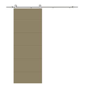 Modern Classic 34 in. x 80 in. Olive Green Stained Composite MDF Paneled Sliding Barn Door with Hardware Kit