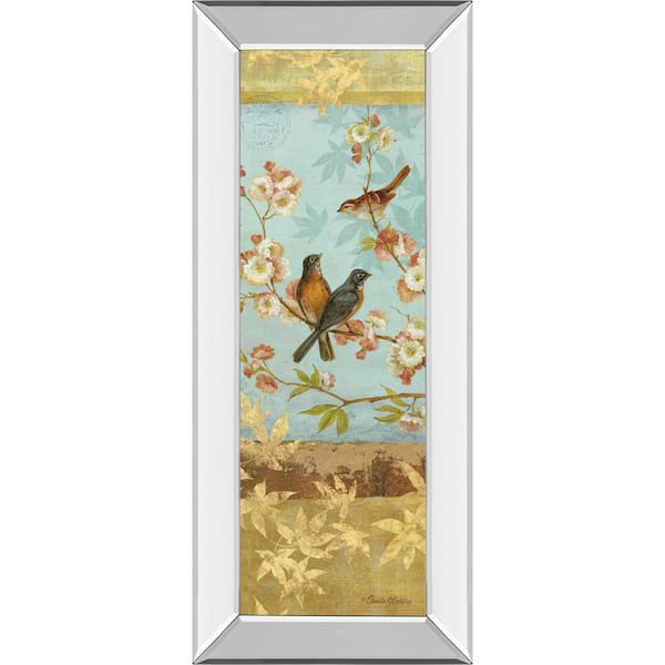 Classy Art "Robins and Blooms Panel" By Pamela Gladding Mirror Framed Print Wall Art 18 in. x 42 in.