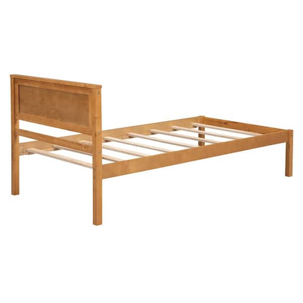 Oak Wood Frame Twin Size Platform Bed with Headboard