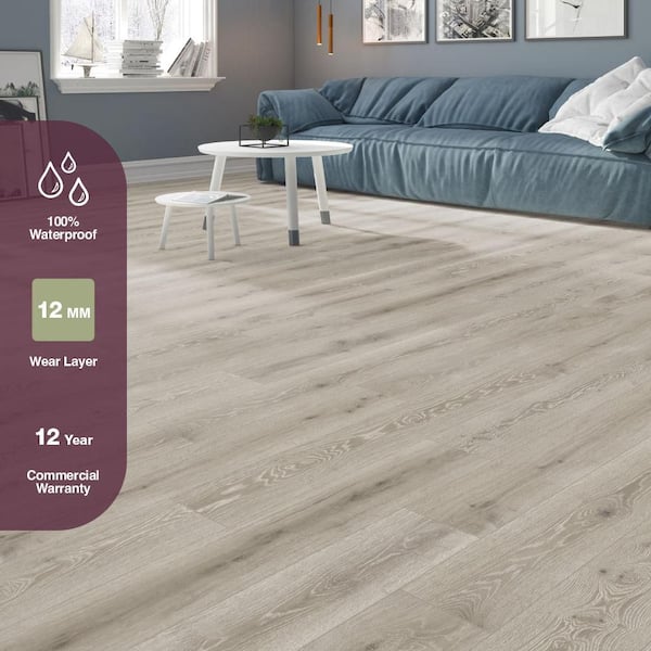 Larkmead Oak 12mm T x 7.56 in. W Waterproof Laminate Wood Flooring (15.95 sq. ft./Case)