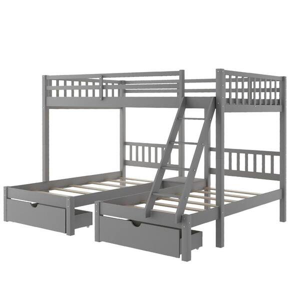 HomeRoots Amelia Gray Wood Frame Twin Platform Bed with Drawer ...