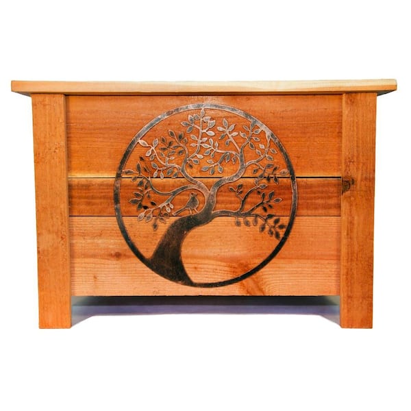Hollis Wood Products 24 in. x 24 in. Redwood Planter with Metal Oak Tree Art