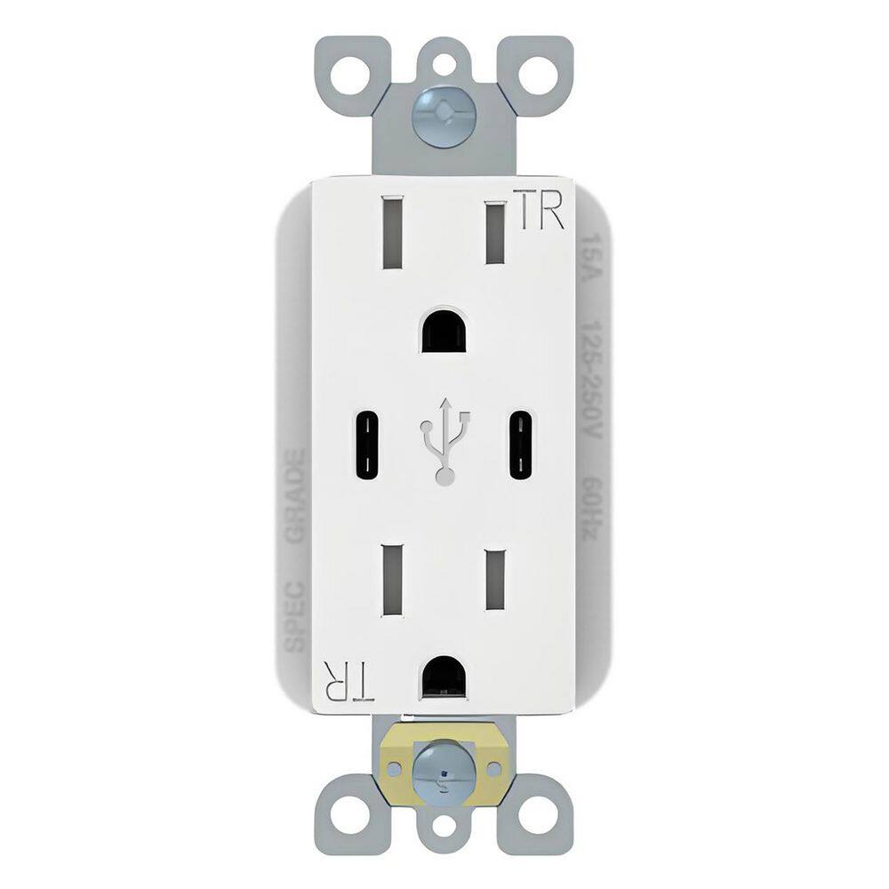 Dual Type-C USB Charger White 15 Amp Tamper Resistant Duplex Outlet with Type C Charger 1 Pack (51TCC30) price history on PriceWatchPro