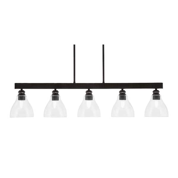 Unbranded Albany 60-Watt 5-Light Espresso Linear Pendant Light with Clear Bubble Glass Shades and No Bulbs Included