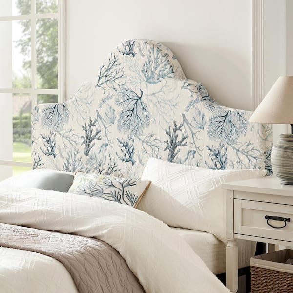 JAYDEN CREATION Eresa Coastal Blue Queen Traditional Style Upholstered Headboard with Slipcover