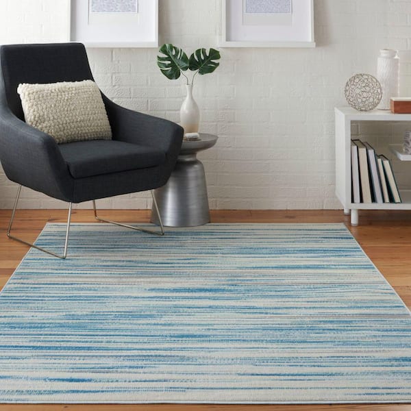 Jubilant Teal Blue 5 ft. x 7 ft. Moroccan Farmhouse Area Rug